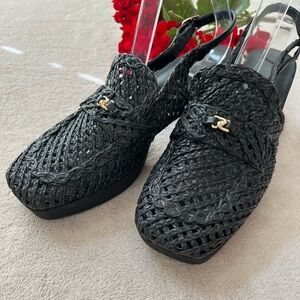 Aerosoles Santiago Women's Black Raffia Heeled Loafers Size 11M